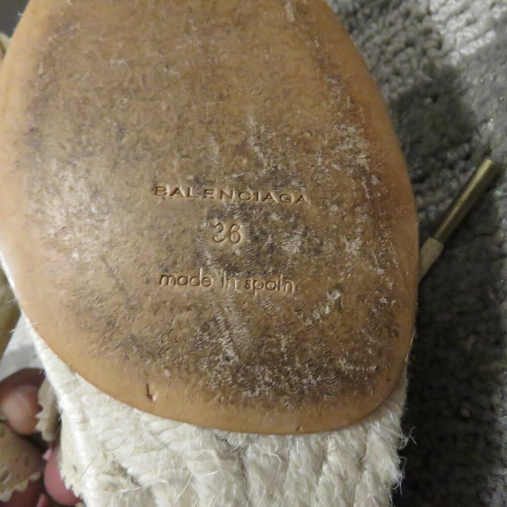 BALENCIAGA PARIS Arena Leather Gladiator Ankle Wrap Espadrilles in Praline Sz 6 - Picture 14 of 15